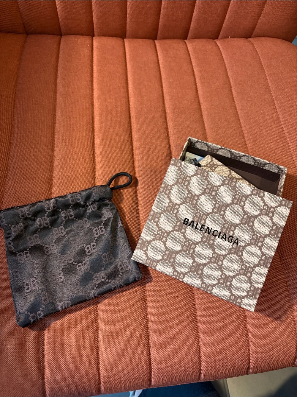 Balenciaga Hacker Small Logo Drawstring Pouch with Branded Box - Brown/Black